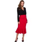 Przecenione Czerwone Spódnice midi damskie z falbankami z elastanu w rozmiarze XL 