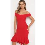 Czerwone Sukienki obcisłe damskie z falbankami w rozmiarze L 