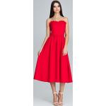 Czerwone Sukienki wieczorowe damskie z falbankami z wiskozy marki Figl w rozmiarze XL 