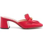 Czerwone Sandały skórzane damskie - rodzaj noska: Kwadratowy na lato marki MOSCHINO w rozmiarze 39 - wysokość obcasa od 5cm do 7cm 