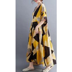 Damska luźna sukienka w stylu vintage Geometryczny nadruk Kontrastowy kolor Pół rękawy Boho Holiday Casual Dress