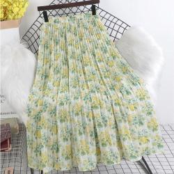 Damska spódnica w kwiaty letnia długa elastyczna sukienka z wysokim stanem damska dwuwarstwowa plisowana spódnica