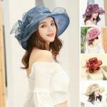 Niebieskie Letnie kapelusze damskie eleganckie z organzy Rozmiar: 57 dla gości weselnych 