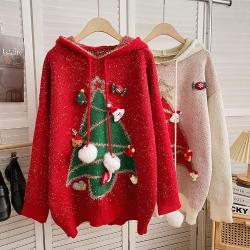 DIMANAF 2023 swetry zimowe jesień choinka czerwony Oversize damskie swetry sweter z pełnym rękawem kapelusz Knitting luźny sweter