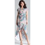 Granatowe Sukienki o kroju kopertowym damskie z motywem kwiatów z elastanu marki Katrus w rozmiarze XL 