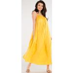 Żółte Sukienki damskie na cienkich ramiączkach z elastanu marki awama 