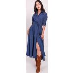 Niebieskie Długie sukienki damskie dżinsowe maxi marki Lanti 