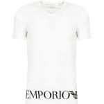 Białe Koszulki z nadrukiem męskie z krótkimi rękawami z dekoltem w serek marki Emporio Armani w rozmiarze M 