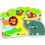 Drewniane puzzle wkładane dla dzieci z motywem zwierząt dżungli z dźwiękiem Djeco