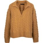 Brązowe Swetry damskie wełniane z dekoltem w serek marki Ralph Lauren w rozmiarze M 