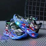 Niebieskie Sneakersy sznurowane damskie LED sportowe ze skóry syntetycznej w rozmiarze 25 