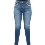 Niebieskie Elastyczne jeansy damskie z ozdobnym strasem rurki dżinsowe marki Kocca 