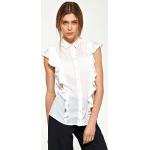 Granatowe Bluzki koszulowe damskie z falbankami z elastanu na lato marki Nife w rozmiarze XL 