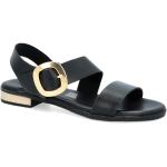 Czarne Sandały skórzane damskie eleganckie ze skóry na lato w rozmiarze 40 - wysokość obcasa do 3cm 