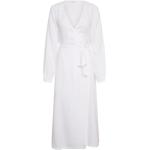 Białe Sukienki ołówkowe damskie z długimi rękawami z lnu z dekoltem w serek marki PART TWO w rozmiarze XL 