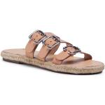 Przecenione Beżowe Espadryle sandały damskie z gładkiej skóry na lato marki Manebí w rozmiarze 37 