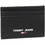 Przecenione Czarne Etui na karty kredytowe męskie z gładkiej skóry marki Tommy Hilfiger TOMMY JEANS 