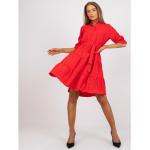 Czerwone Sukienki z paskiem damskie z falbankami mini marki FactoryPrice w rozmiarze S 