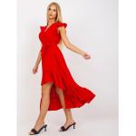 Czerwone Zwiewne sukienki damskie z falbankami marki FactoryPrice w rozmiarze M 