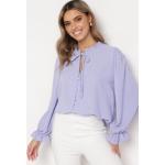 Przecenione Fioletowe Bluzki koszulowe damskie z falbankami eleganckie w rozmiarze L 