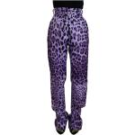Fioletowe Spodnie z wysokim stanem damskie z motywem lampartów bawełniane marki Dolce & Gabbana w rozmiarze XS 