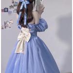 Niebieskie Sukienki wizytowe damskie do prania w pralce w stylu casual z organzy na wiosnę w rozmiarze L 
