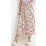 Przecenione Różowe Długie spódnice damskie z motywem kwiatów maxi w rozmiarze L 