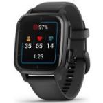 Czarne Smartwatche z systemem Garmin OS z kalendarzem sportowe prostokątne dotykowe z termometrem marki Garmin Venu Sq Bluetooth 