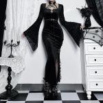 Czarne Sukienki na studniówkę damskie w stylu gothic z poliestru w rozmiarze L 
