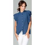 Błękitne Bluzki koszulowe damskie z elastanu marki Katrus w rozmiarze XL 