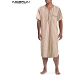 Khaki Piżamy na lato męskie do prania ręcznego z krótkimi rękawami w paski bawełniane w rozmiarze XL 