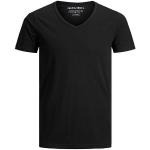 Czarne Koszulki męskie z krótkimi rękawami z dekoltem w serek marki Jack & Jones w rozmiarze L 