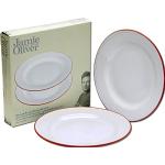 Jamie Oliver 2 talerze obiadowe, duże płaskie talerze, 28 cm, białe z marginesem w stylu terakoty