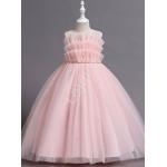 Jasno różowa długa sukienka z perełkami dla dziewczynki na komunie 304