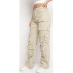 Przecenione Jasnobeżowe Spodnie bojówki damskie proste w rozmiarze XL 