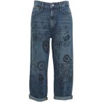 Niebieskie Proste jeansy damskie z ozdobnym strasem Paisley dżinsowe marki Liu Jo 