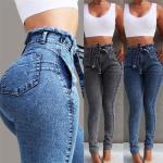 Szare Zniszczone jeansy damskie do prania ręcznego sprane gładkie w stylu casual dżinsowe w rozmiarze XL 