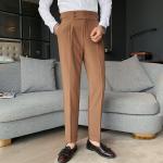 Brązowe Spodnie z wysokim stanem męskie do prania ręcznego w stylu casual bawełniane na jesień 