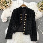 Czarne Swetry rozpinane damskie tweedowe na jesień w rozmiarze XL 