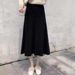 Jesienno-zimowa dzianinowa plisowana spódnica w jednolitym kolorze Kobieca spódnica z wysokim stanem na wszystkie mecze średniej długości spódnica w kształcie litery A