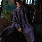 Fioletowe Płaszcze zimowe damskie do prania ręcznego w stylu orientalnym z dekoltem w serek 