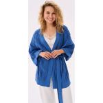 Niebieskie Swetry zawiązywane paskiem damskie z długimi rękawami marki BLUE SHADOW Made in Poland 