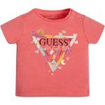 Różowe Koszulki dziecięce z krótkim rękawkiem dla dziewczynek eleganckie bawełniane marki Guess 