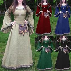 Kobiety średniowieczne renesansowe długie sukienki maxi w stylu vintage, rozkloszowane rękawy gotyckie sukienki imprezowe