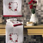 Różowe Komplety ręczników haftowane - 3 sztuki bawełniane marki Tac w rozmiarze 50x100 cm 