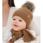 Brązowe Szaliki dziecięce dla niemowląt z pomponami bawełniane - wiek: 0-6 miesięcy 