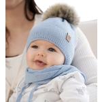 Niebieskie Szaliki dziecięce dla niemowląt z pomponami bawełniane - wiek: 0-6 miesięcy 