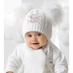 Białe Szaliki dziecięce dla niemowląt z pomponami z motywem pand akrylowe 