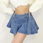 Błękitne Spódnice plisowane damskie do prania ręcznego w stylu casual dżinsowe mini w rozmiarze L 