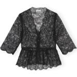 Czarne Bluzki z dekoltem w serek damskie eleganckie z koronki z dekoltem w serek marki Ganni w rozmiarze L 